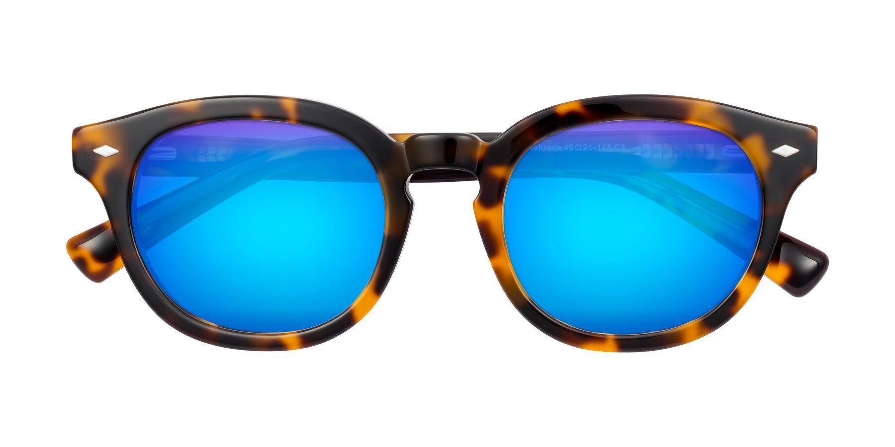 Folded Front of Nehrode in Tortoise with Blue Mirrored Lenses