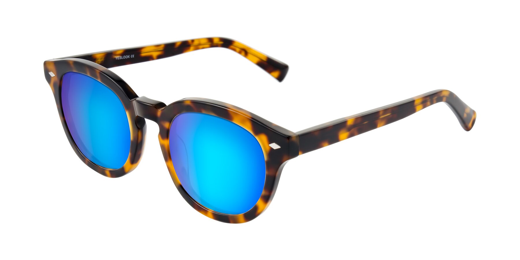 Angle of Nehrode in Tortoise with Blue Mirrored Lenses