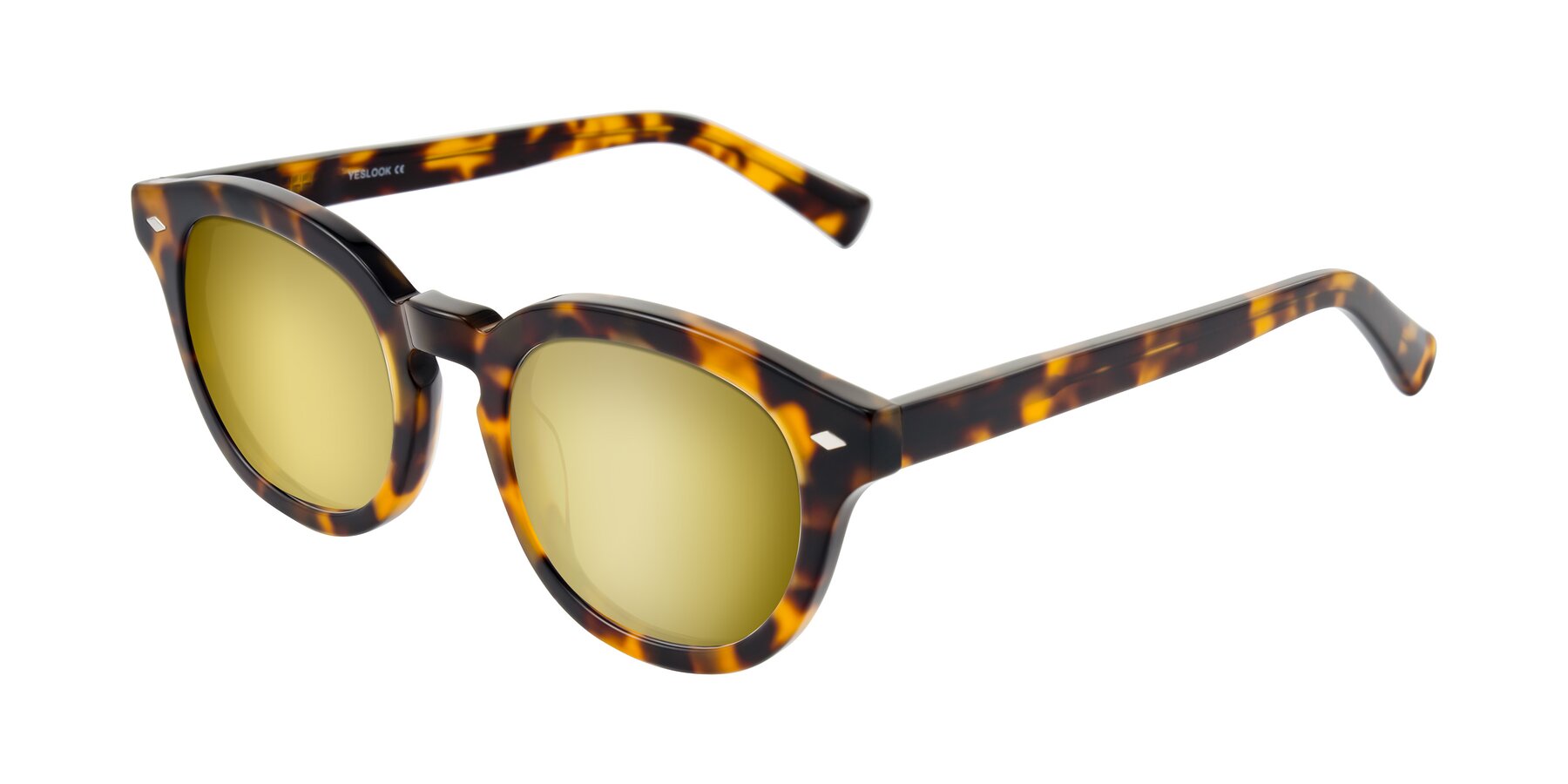 Angle of Nehrode in Tortoise with Gold Mirrored Lenses