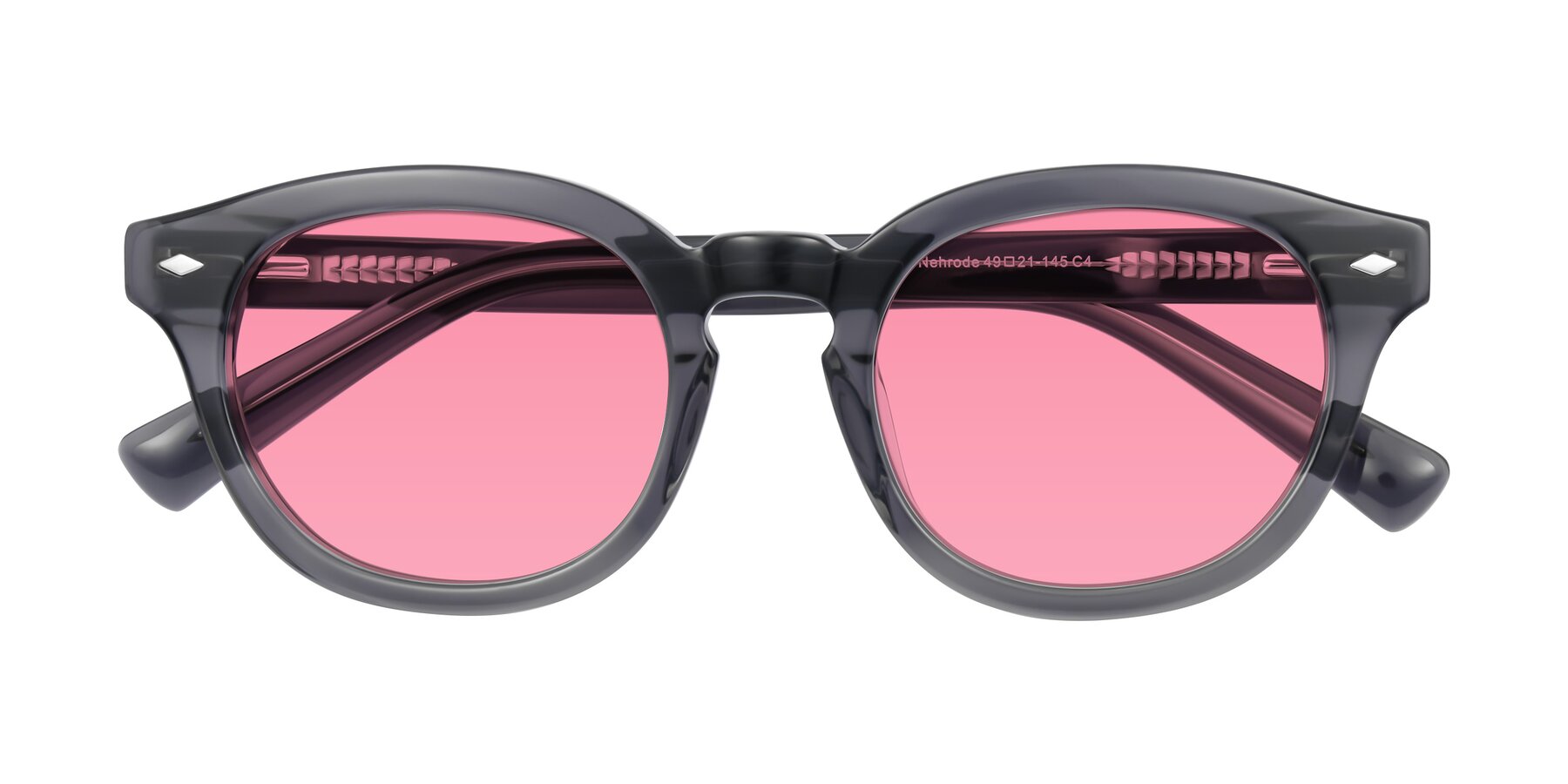 Folded Front of Nehrode in Gray with Pink Tinted Lenses