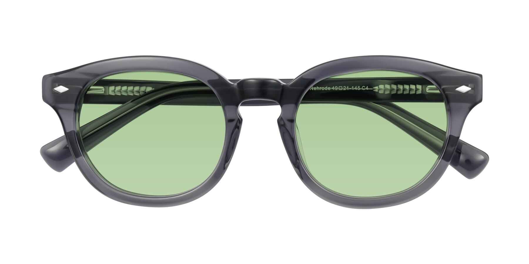Folded Front of Nehrode in Gray with Medium Green Tinted Lenses