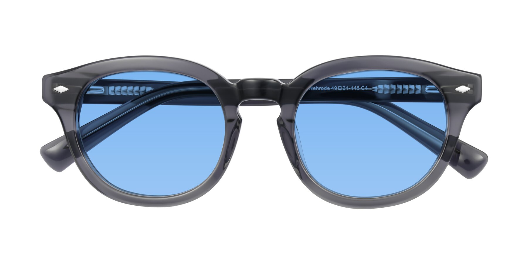 Folded Front of Nehrode in Gray with Medium Blue Tinted Lenses