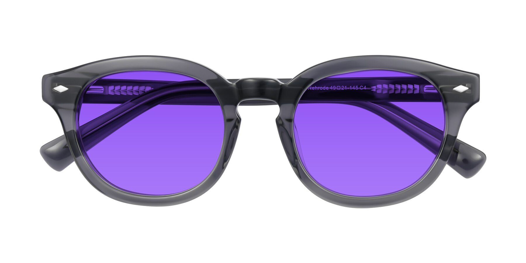 Folded Front of Nehrode in Gray with Purple Tinted Lenses
