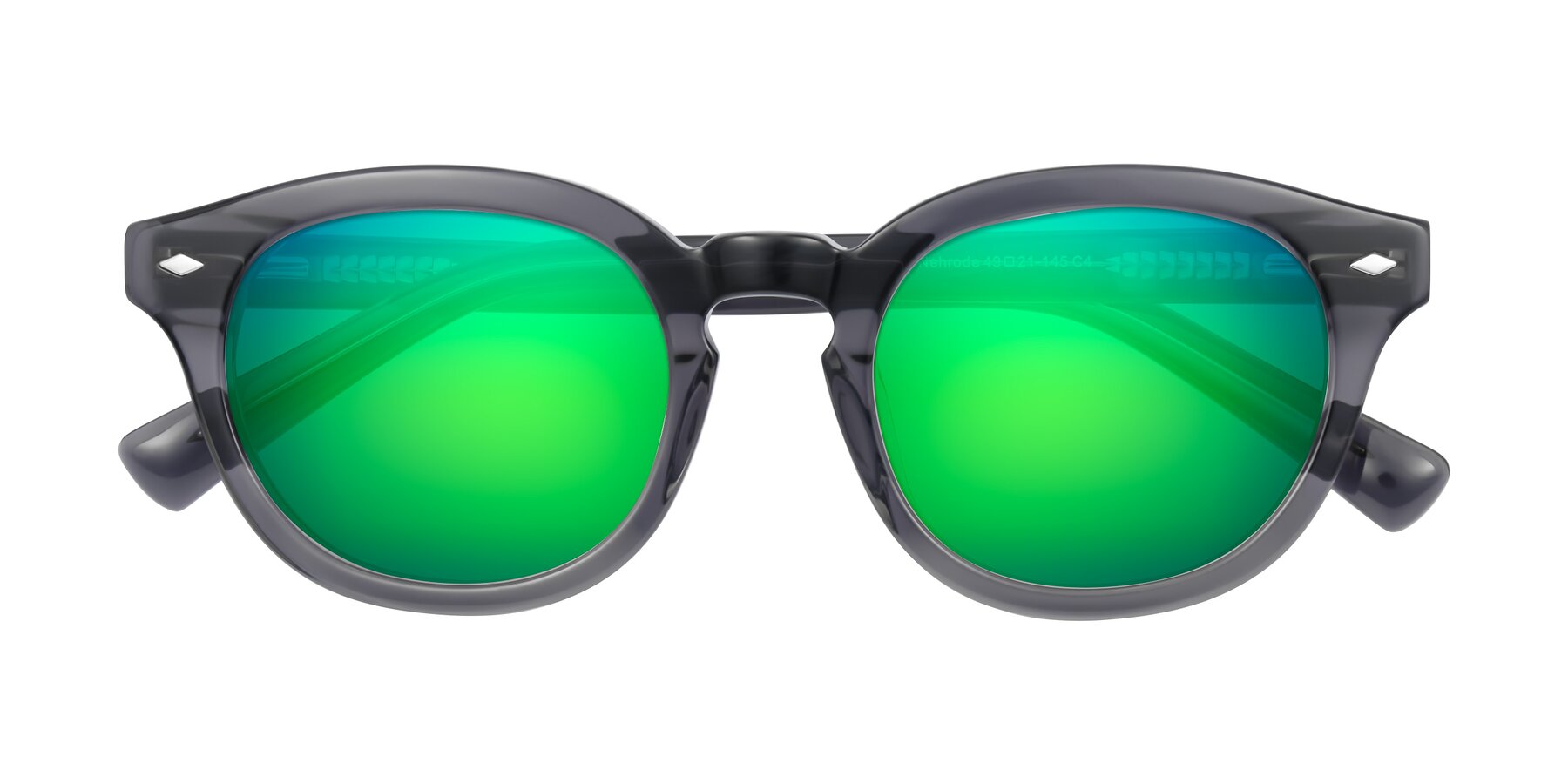 Folded Front of Nehrode in Gray with Green Mirrored Lenses