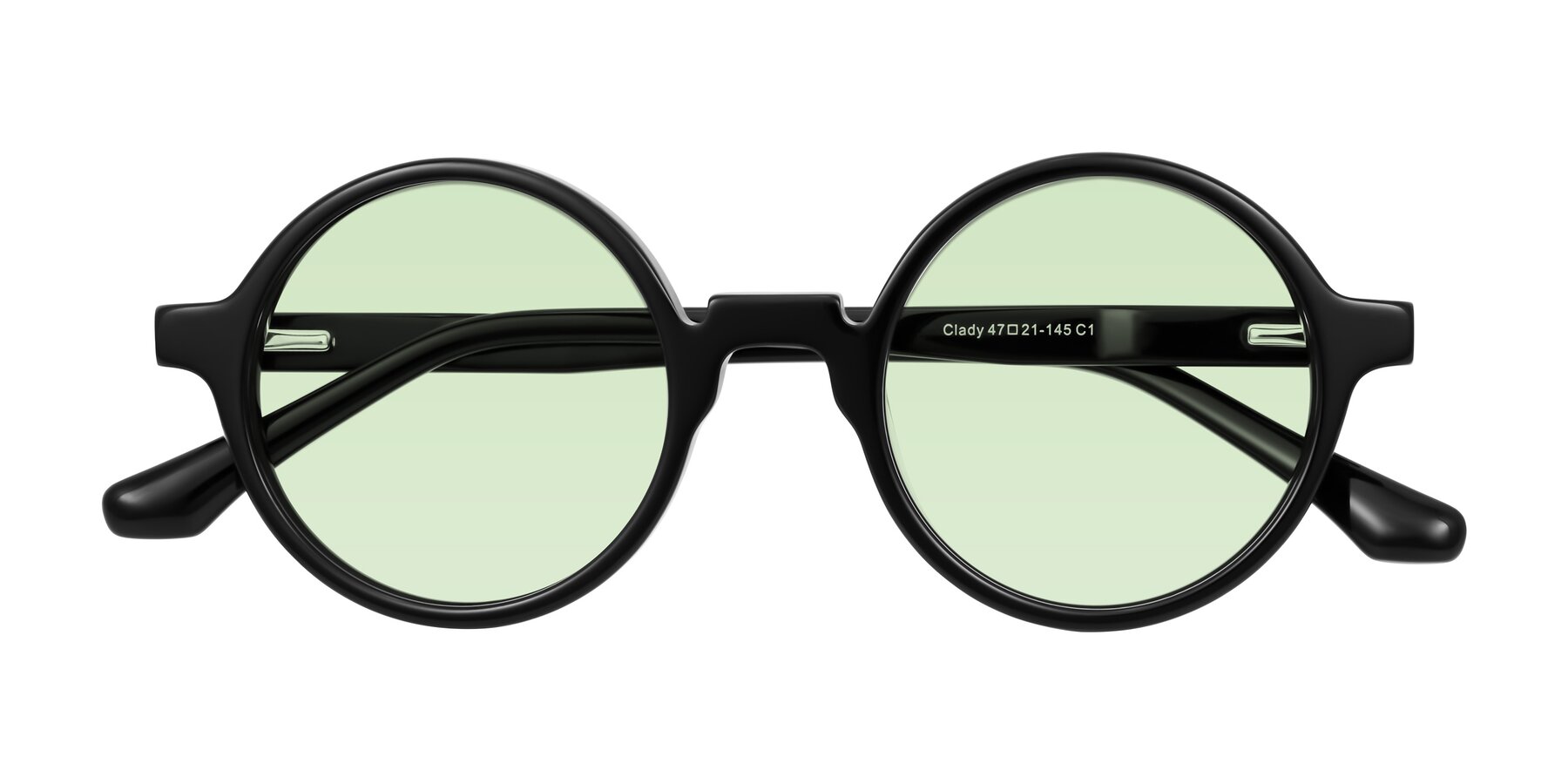 Folded Front of Clady in Black with Light Green Tinted Lenses