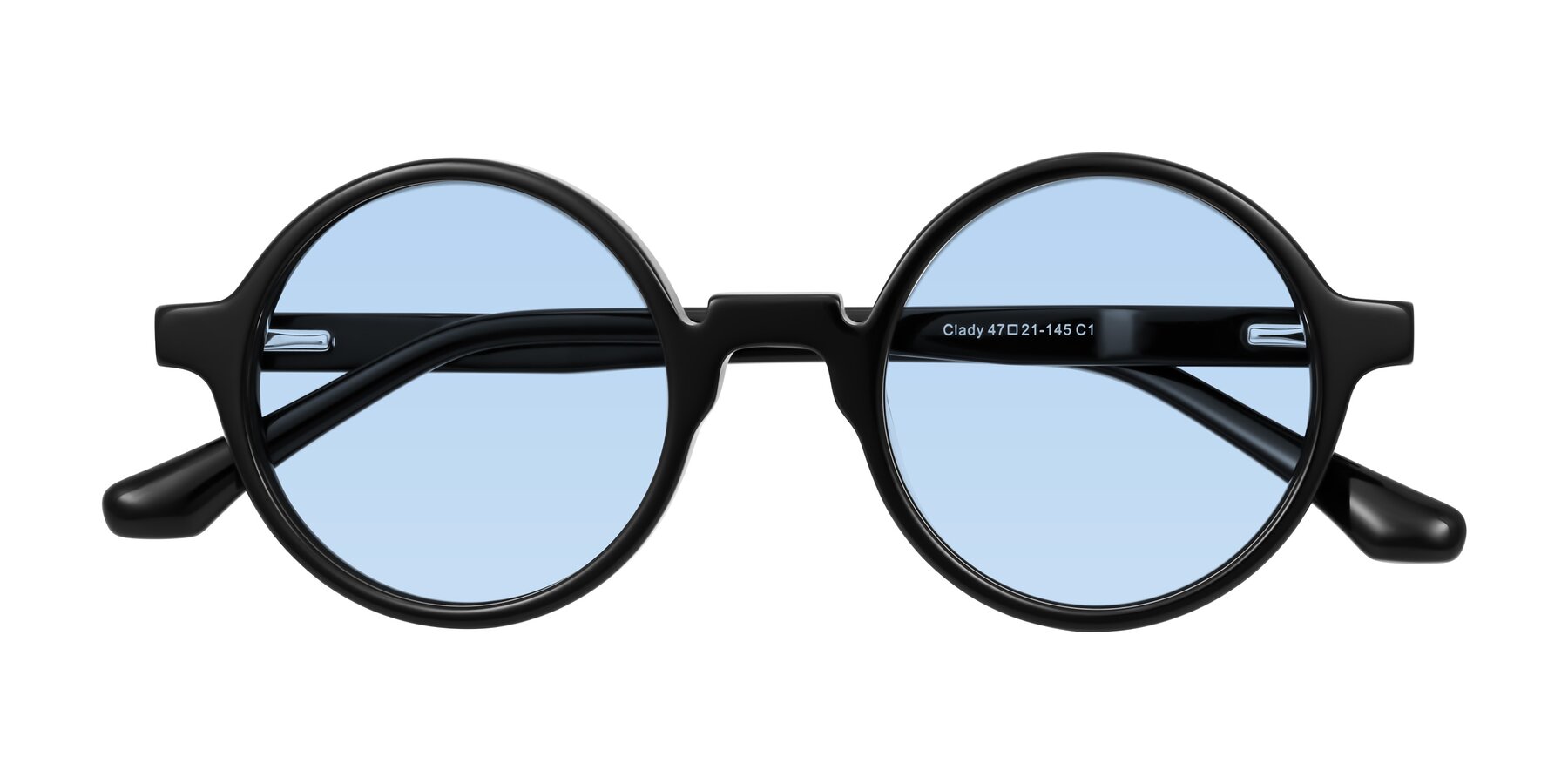 Folded Front of Clady in Black with Light Blue Tinted Lenses