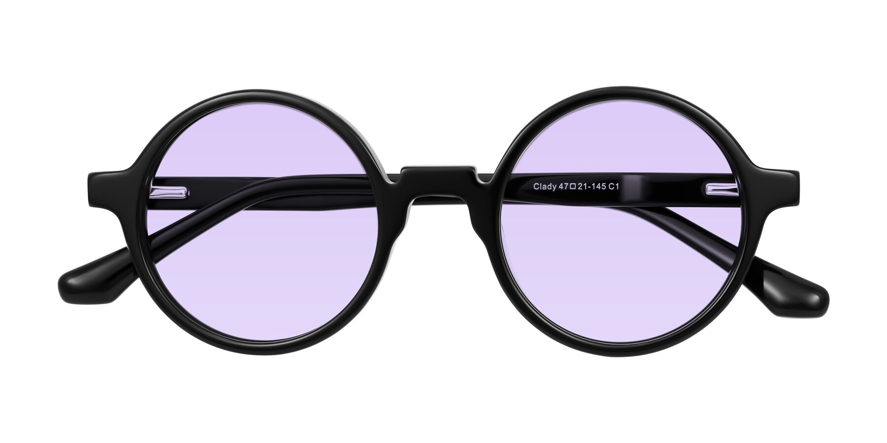 Folded Front of Clady in Black with Light Purple Tinted Lenses