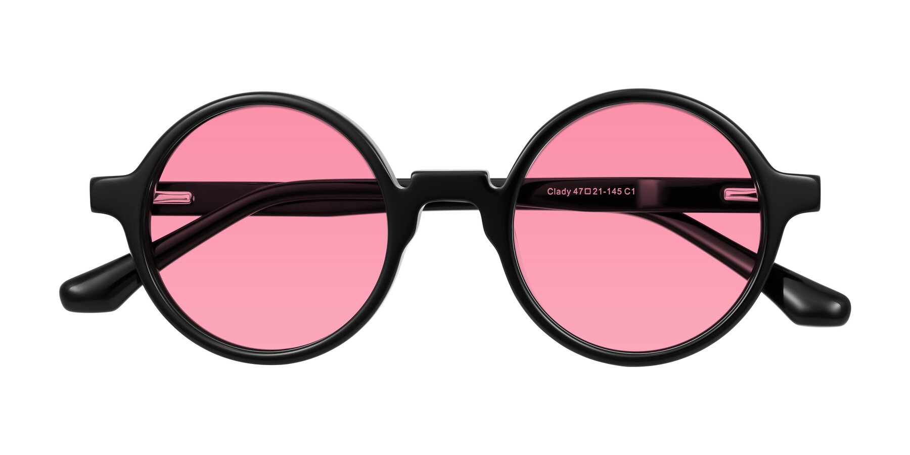 Folded Front of Clady in Black with Pink Tinted Lenses