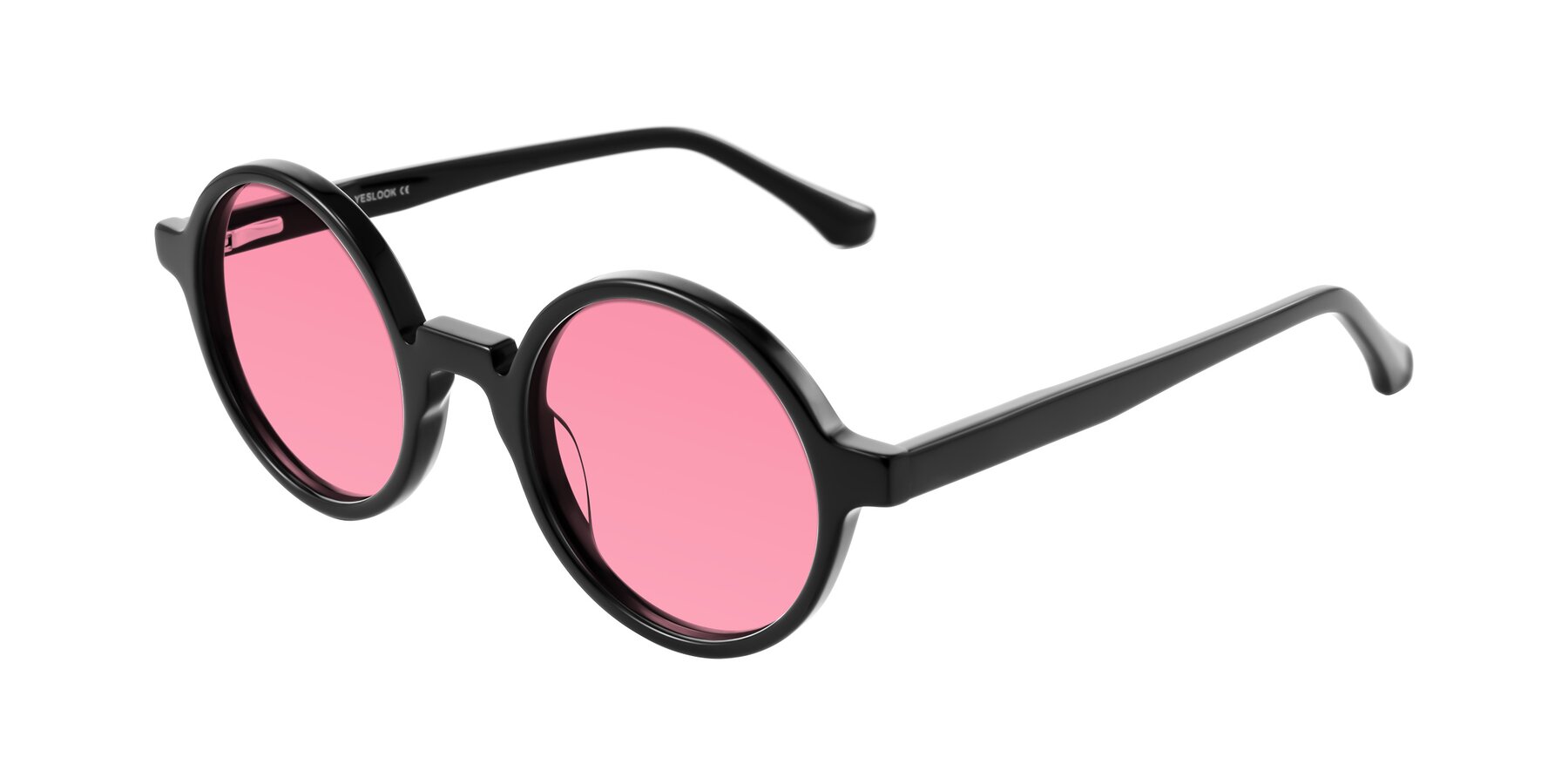 Angle of Clady in Black with Pink Tinted Lenses