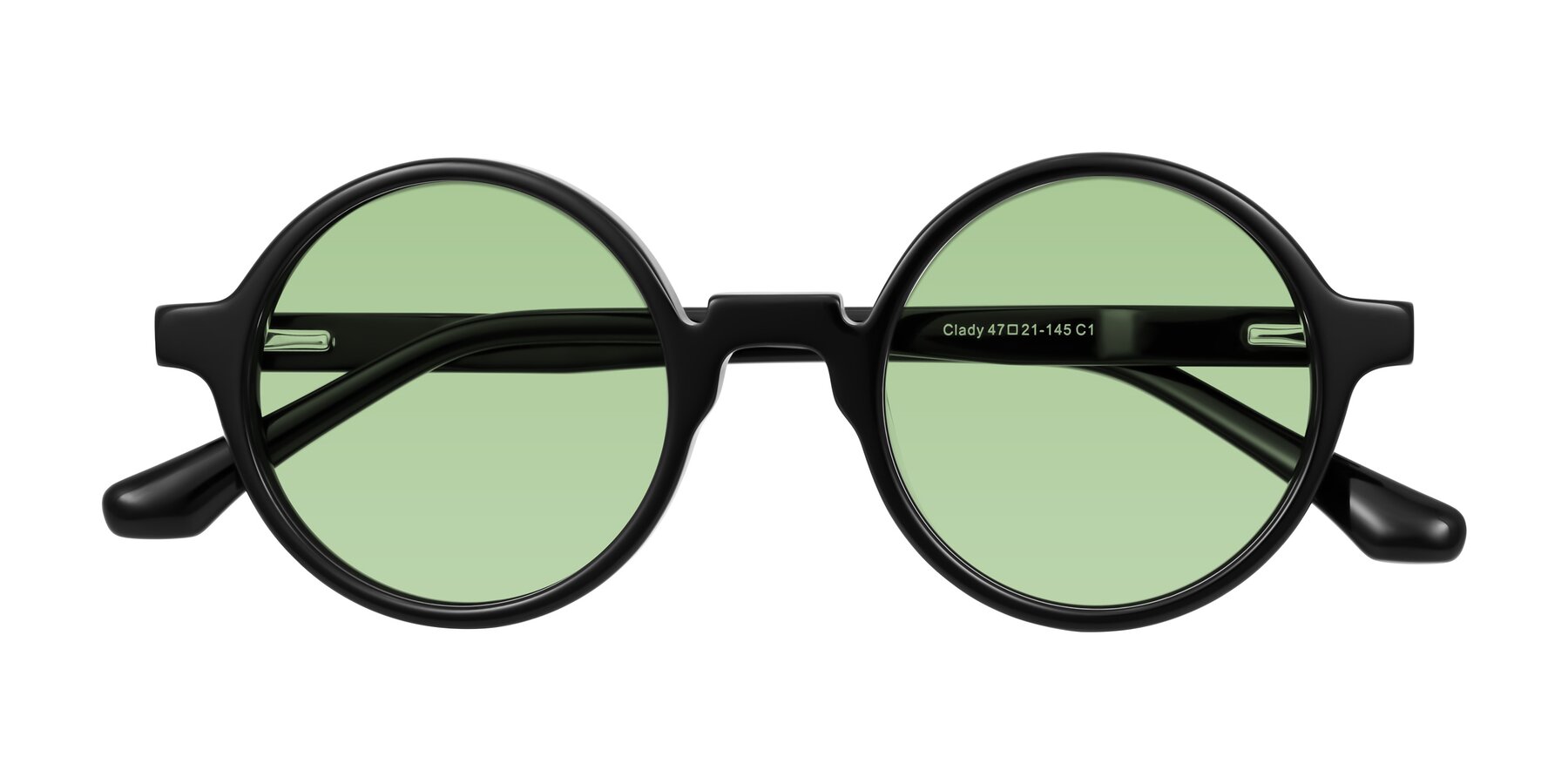 Folded Front of Clady in Black with Medium Green Tinted Lenses