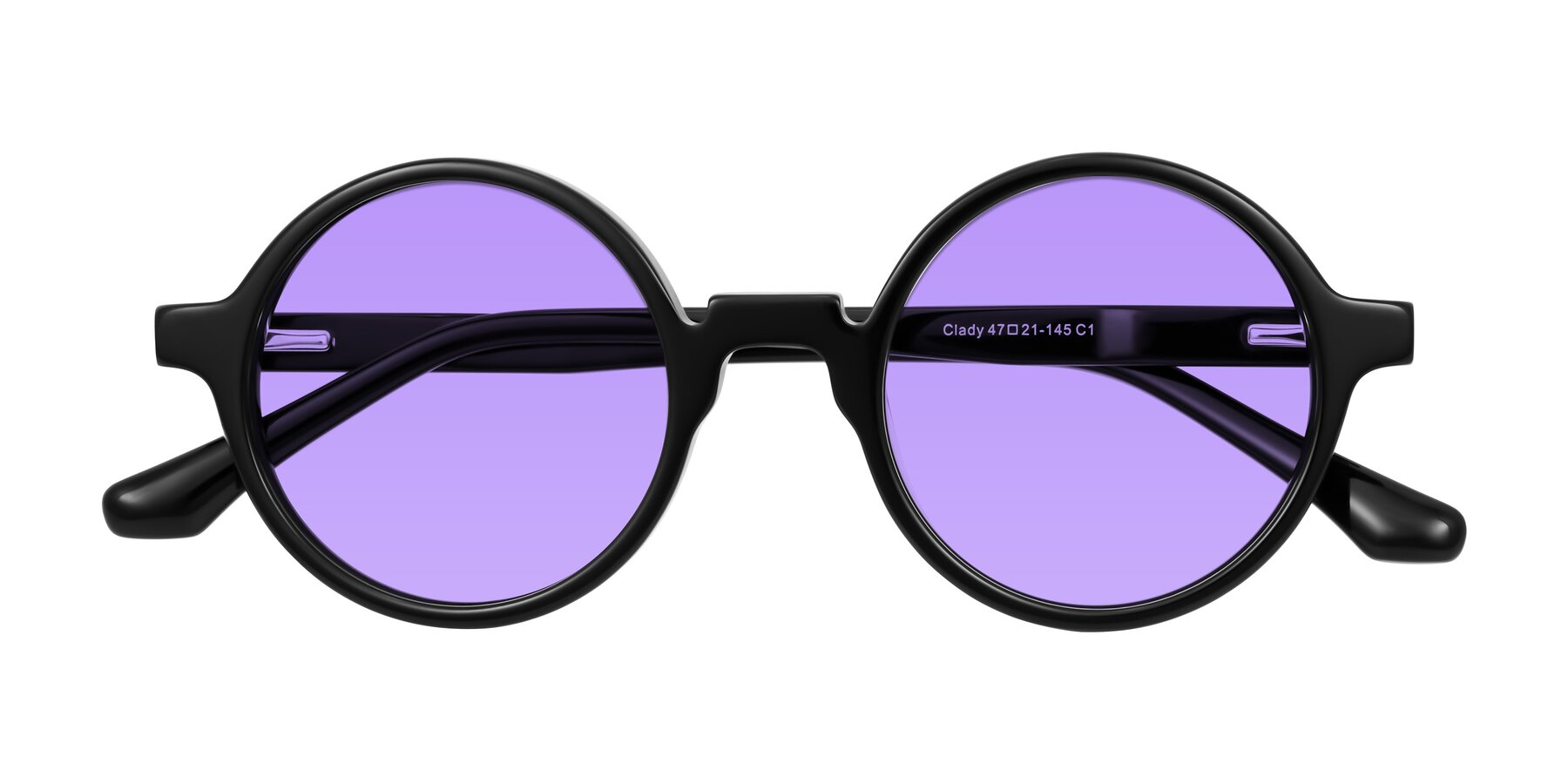 Folded Front of Clady in Black with Medium Purple Tinted Lenses