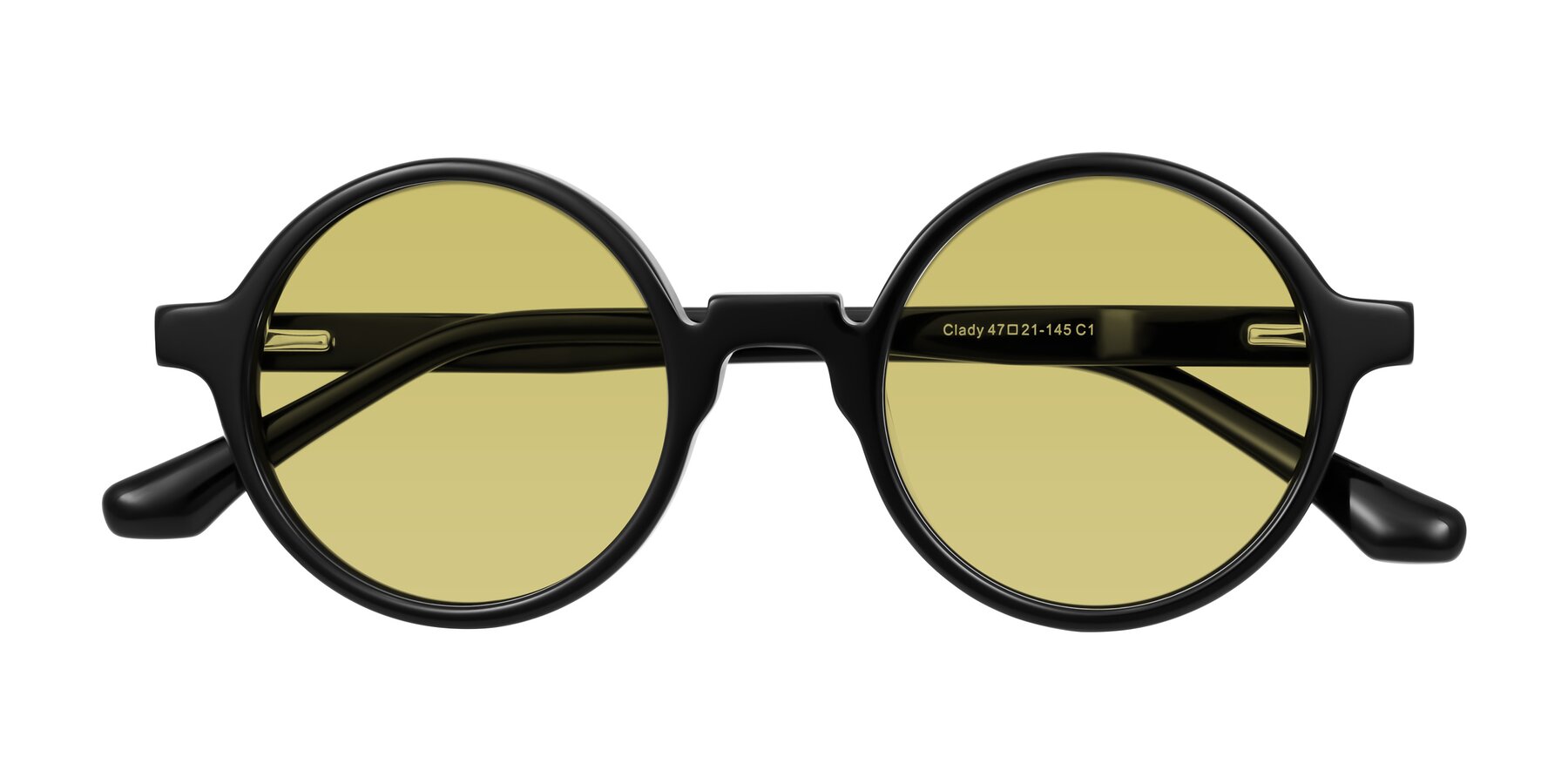 Folded Front of Clady in Black with Medium Champagne Tinted Lenses