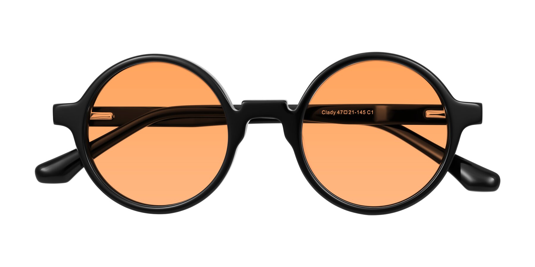 Folded Front of Clady in Black with Medium Orange Tinted Lenses