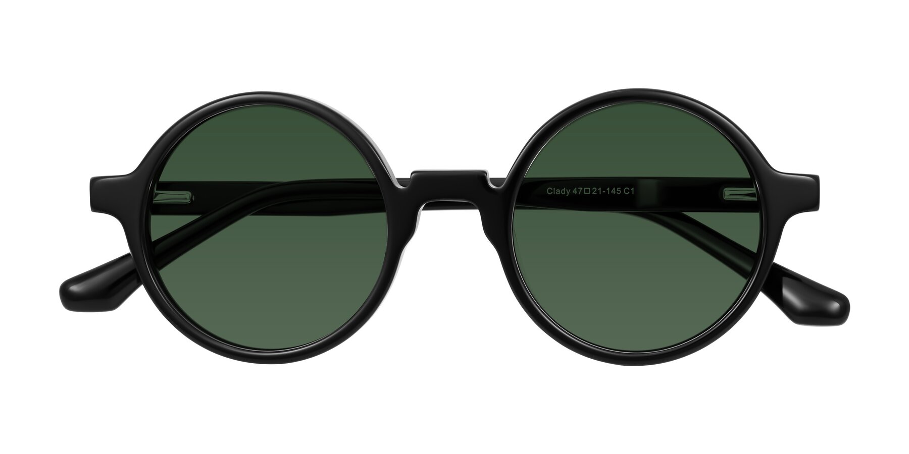 Folded Front of Clady in Black with Green Tinted Lenses