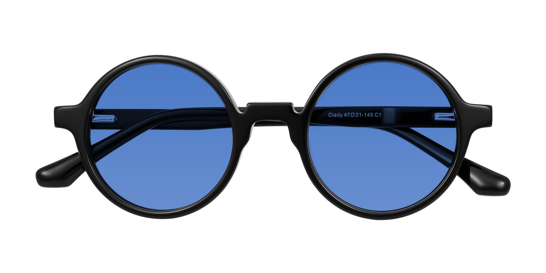 Folded Front of Clady in Black with Blue Tinted Lenses