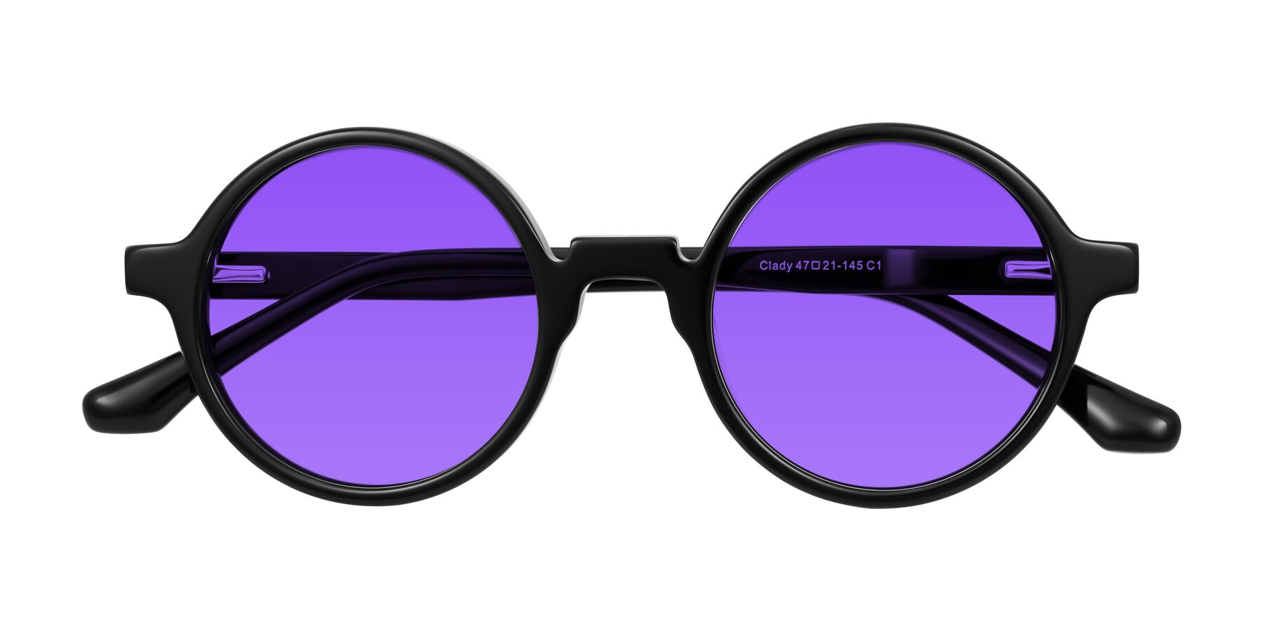 Folded Front of Clady in Black with Purple Tinted Lenses