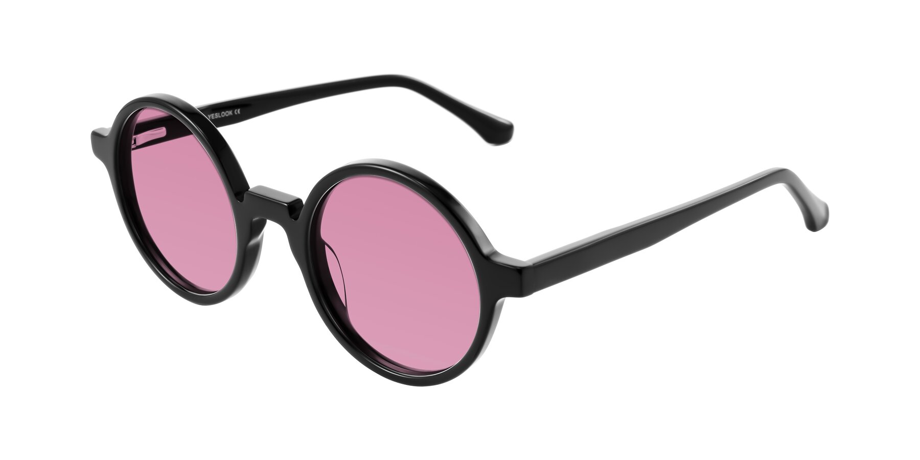 Angle of Clady in Black with Medium Wine Tinted Lenses