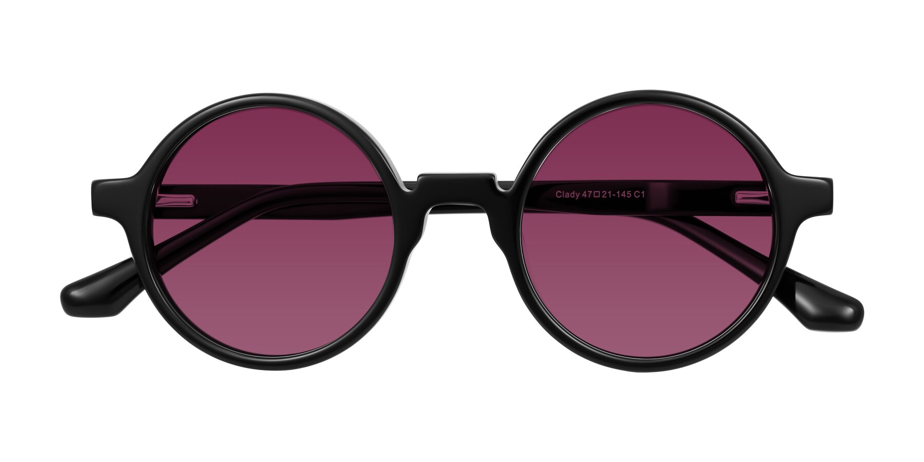 Folded Front of Clady in Black with Wine Tinted Lenses
