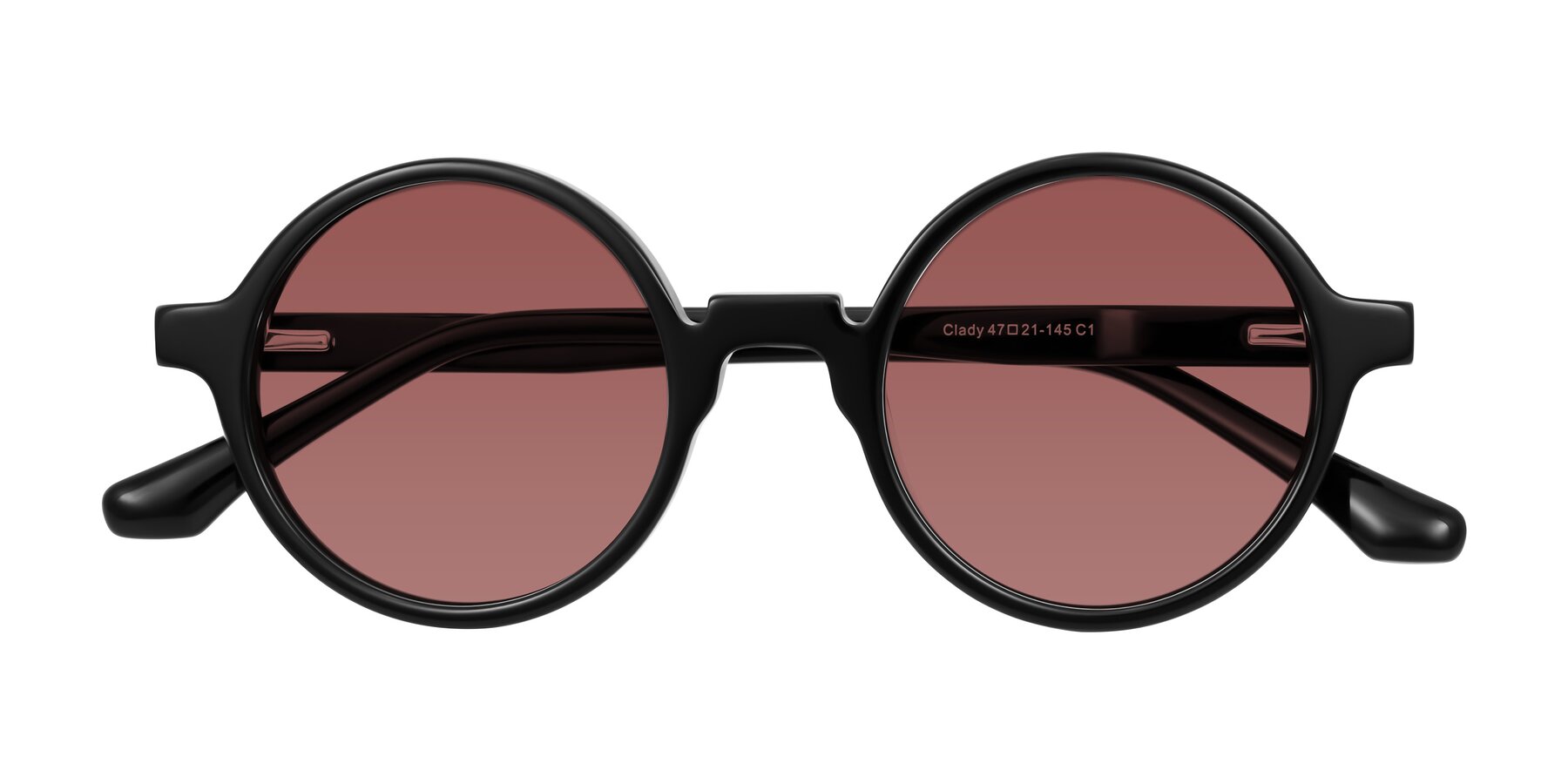 Folded Front of Clady in Black with Garnet Tinted Lenses