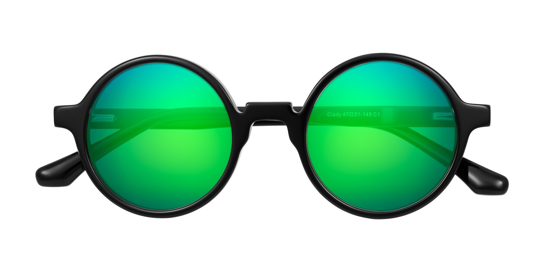 Folded Front of Clady in Black with Green Mirrored Lenses