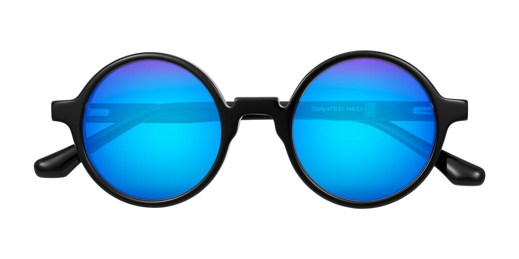 Folded Front of Clady in Black with Blue Mirrored Lenses