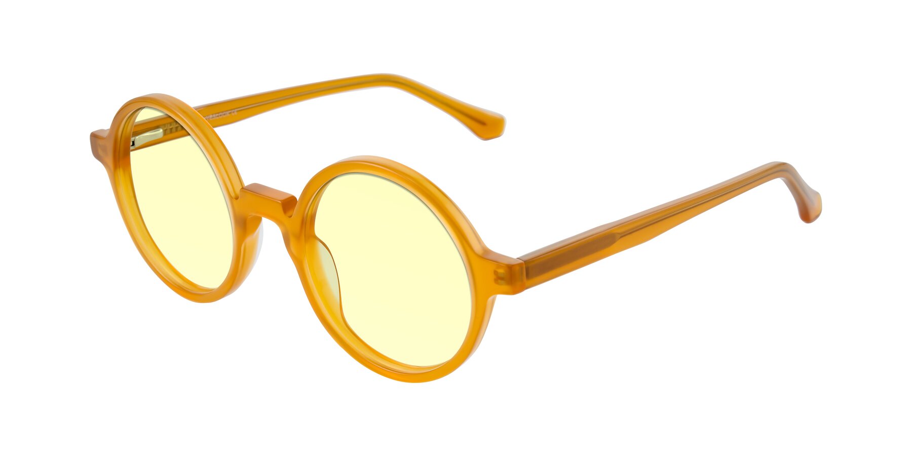 Angle of Clady in Caramel with Light Yellow Tinted Lenses