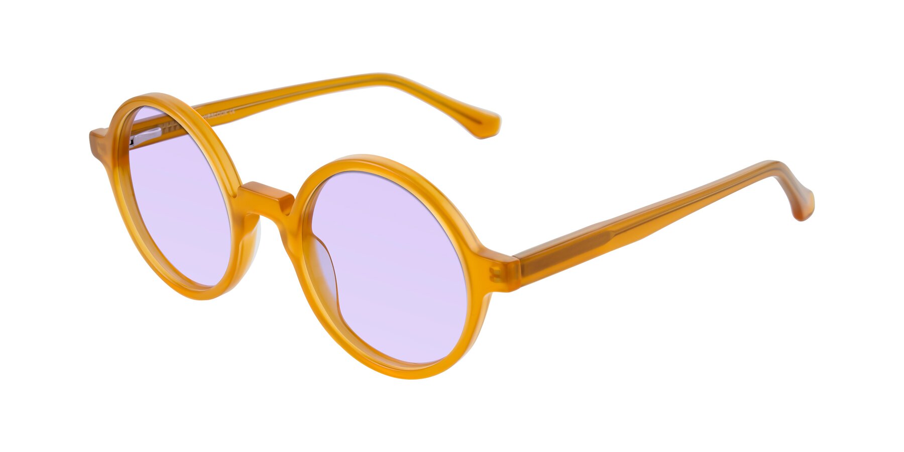 Angle of Clady in Caramel with Light Purple Tinted Lenses