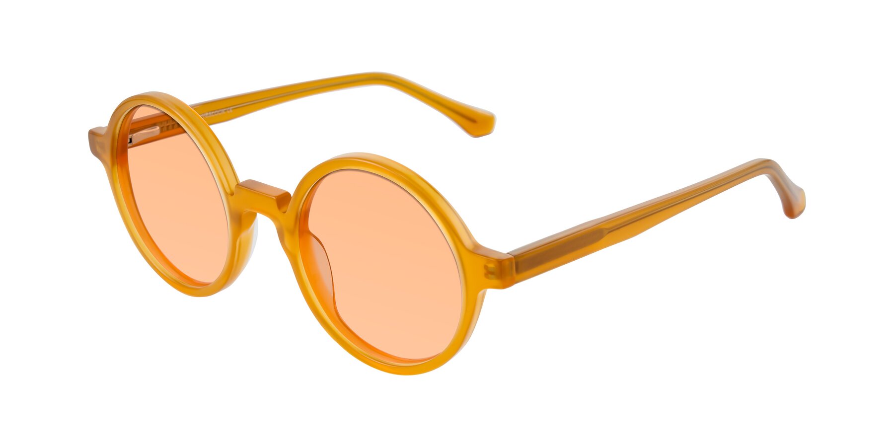 Angle of Clady in Caramel with Light Orange Tinted Lenses