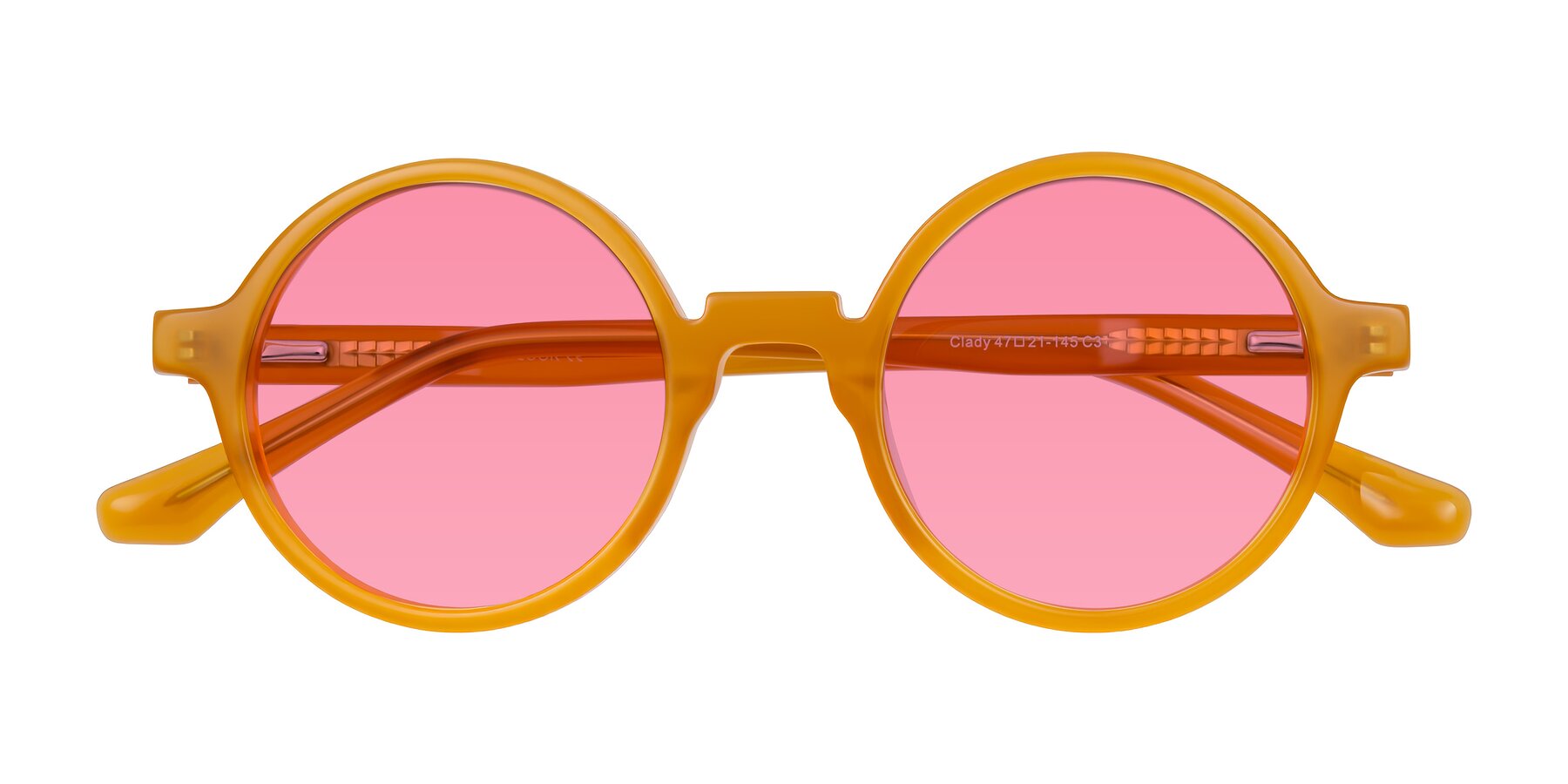 Folded Front of Clady in Caramel with Pink Tinted Lenses
