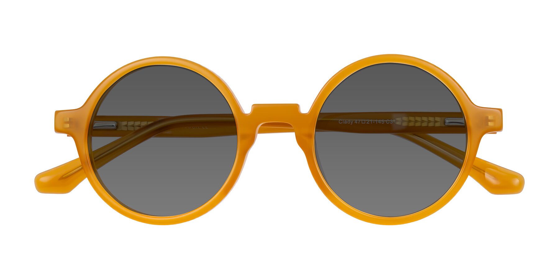 Folded Front of Clady in Caramel with Medium Gray Tinted Lenses