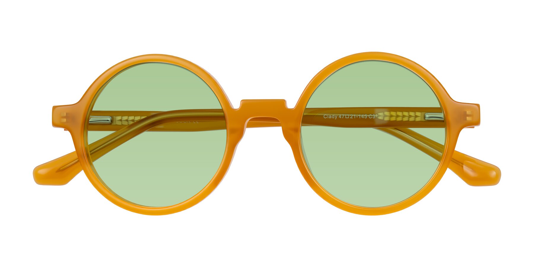Folded Front of Clady in Caramel with Medium Green Tinted Lenses