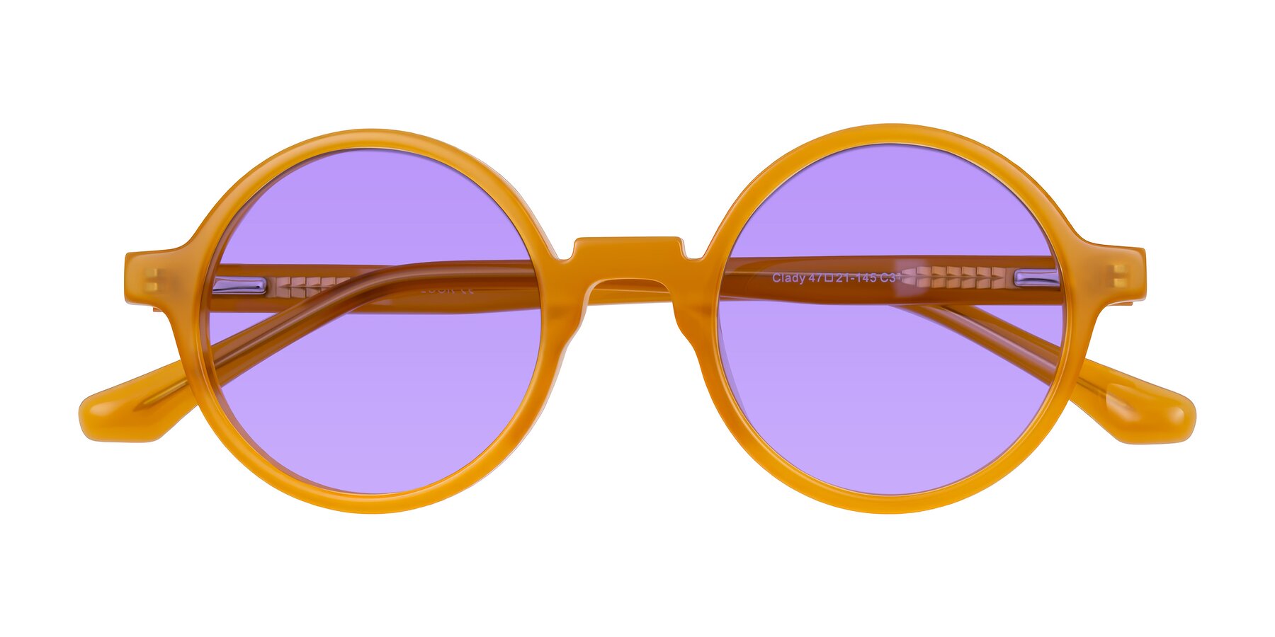 Folded Front of Clady in Caramel with Medium Purple Tinted Lenses
