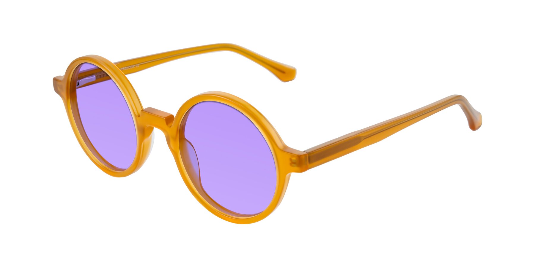 Angle of Clady in Caramel with Medium Purple Tinted Lenses
