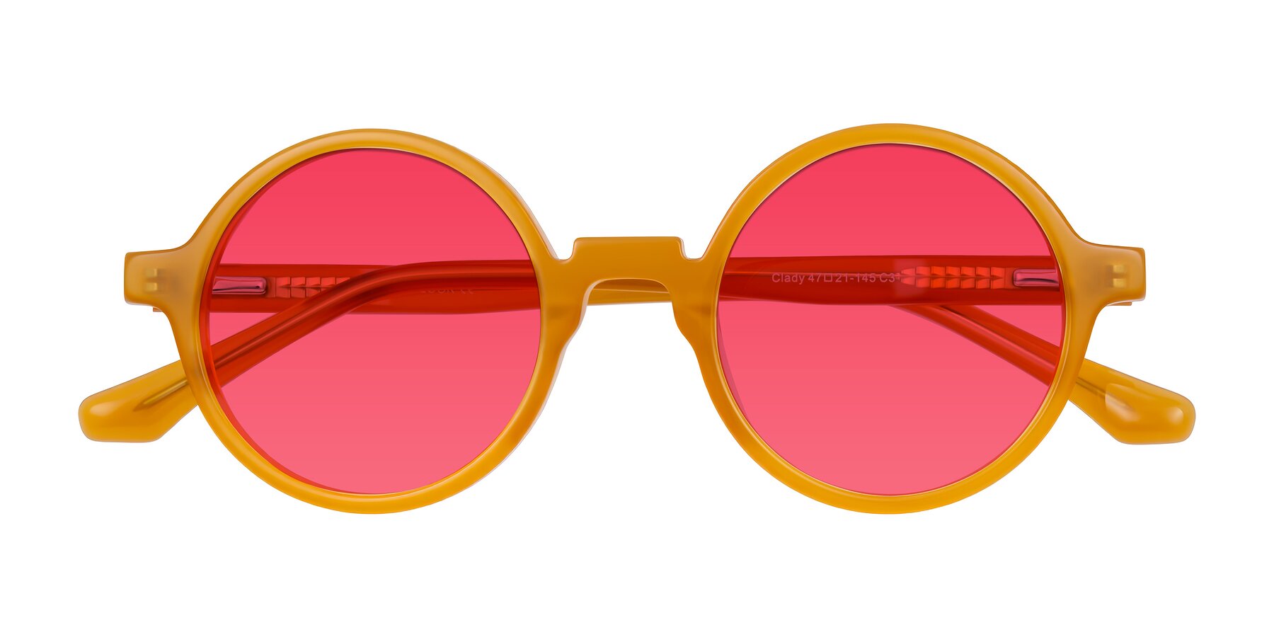 Folded Front of Clady in Caramel with Red Tinted Lenses