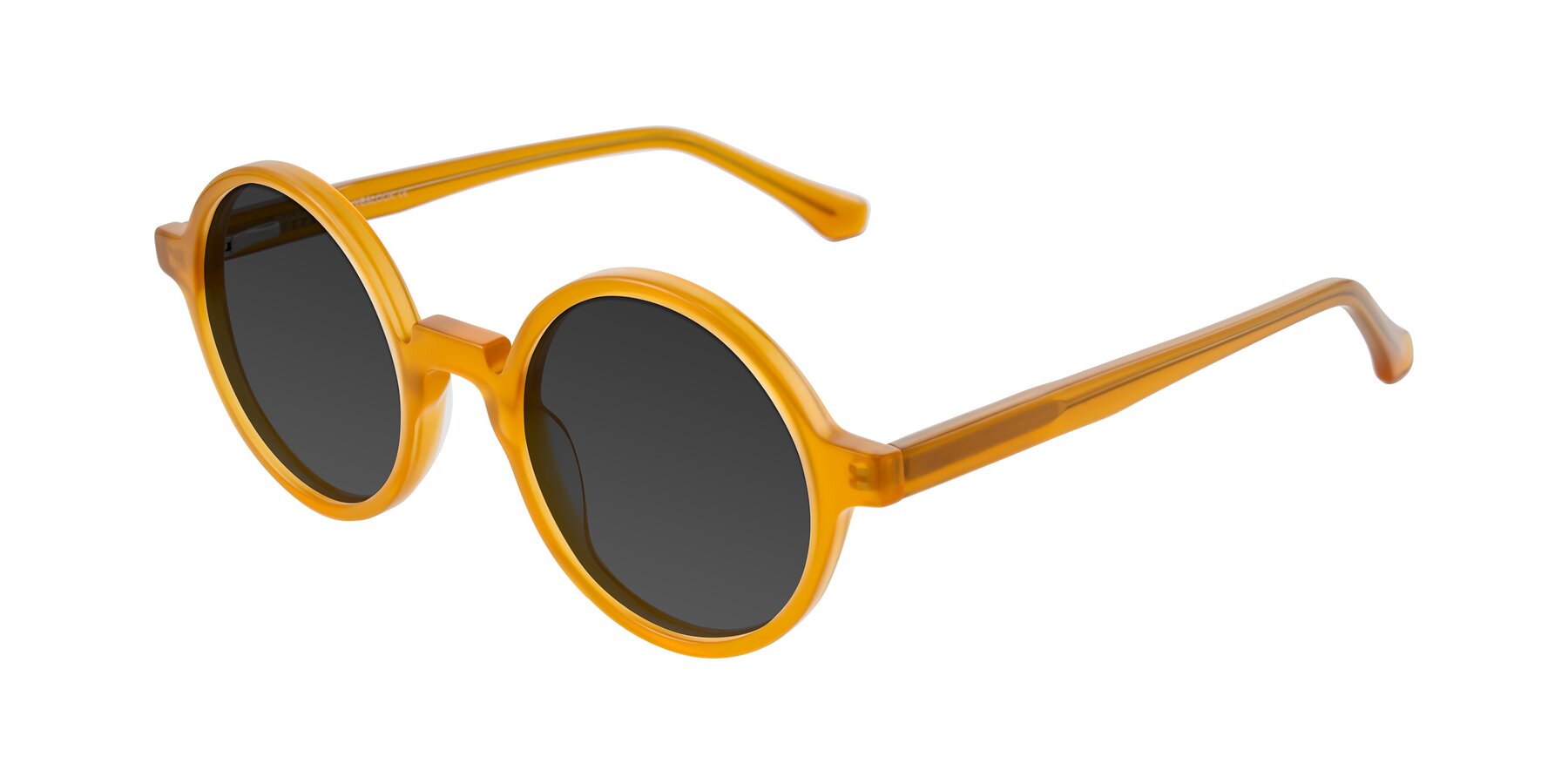Angle of Clady in Caramel with Gray Tinted Lenses