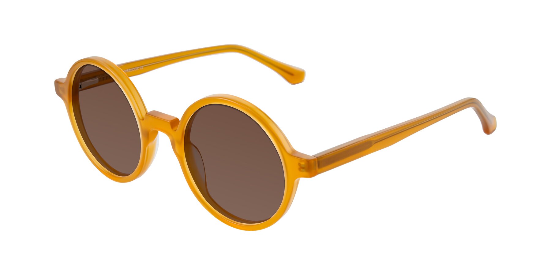 Angle of Clady in Caramel with Brown Tinted Lenses