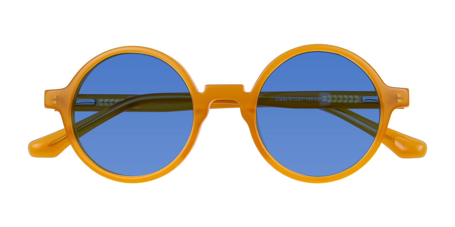 Folded Front of Clady in Caramel with Blue Tinted Lenses