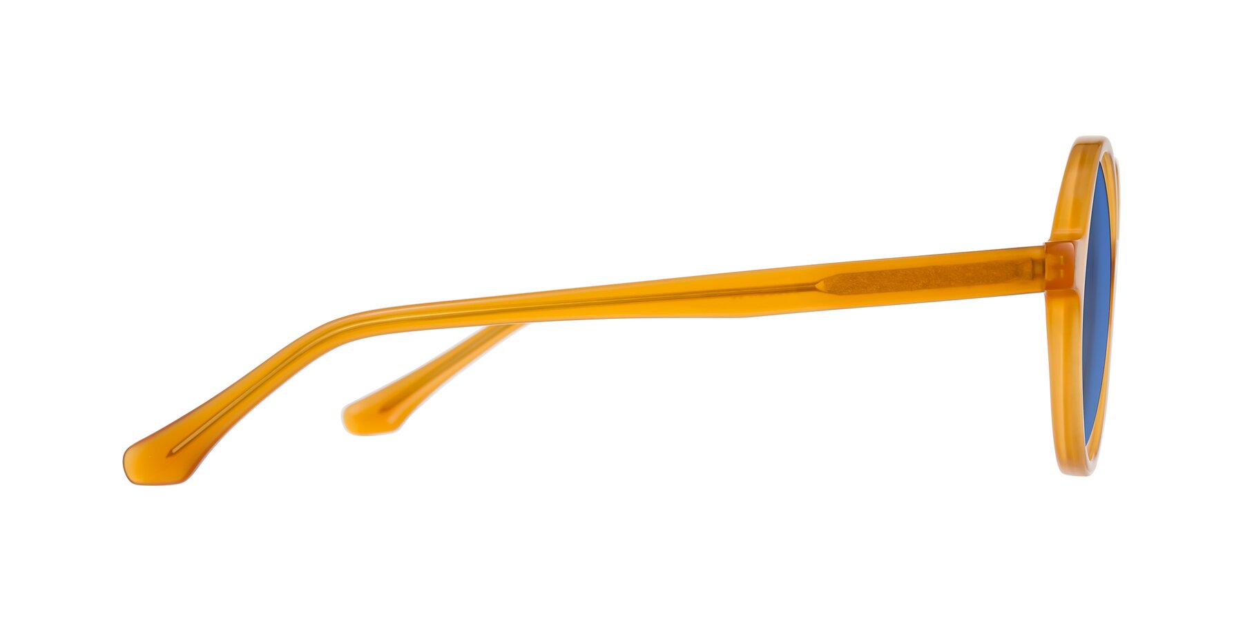 Side of Clady in Caramel with Blue Tinted Lenses
