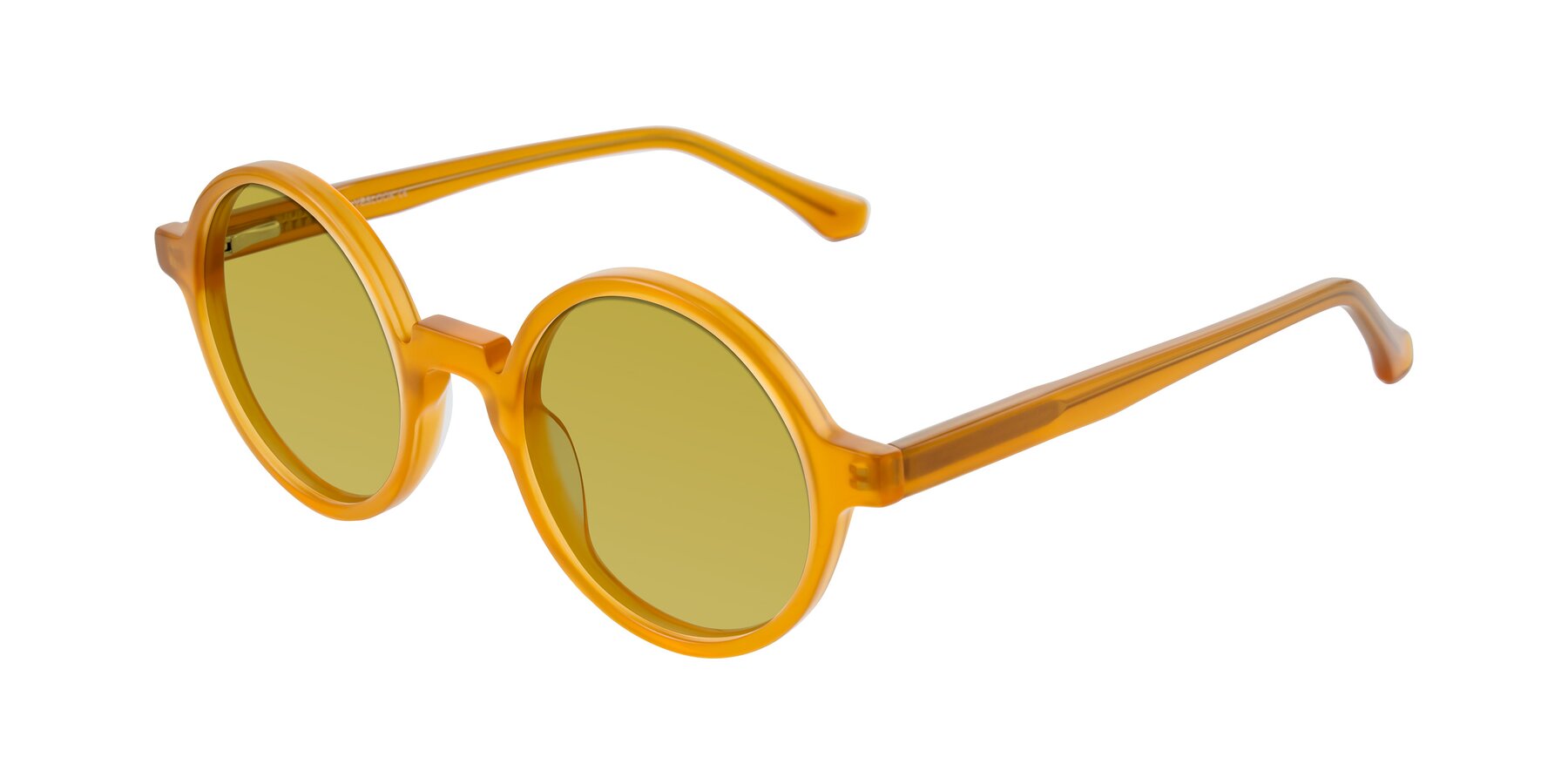 Angle of Clady in Caramel with Champagne Tinted Lenses