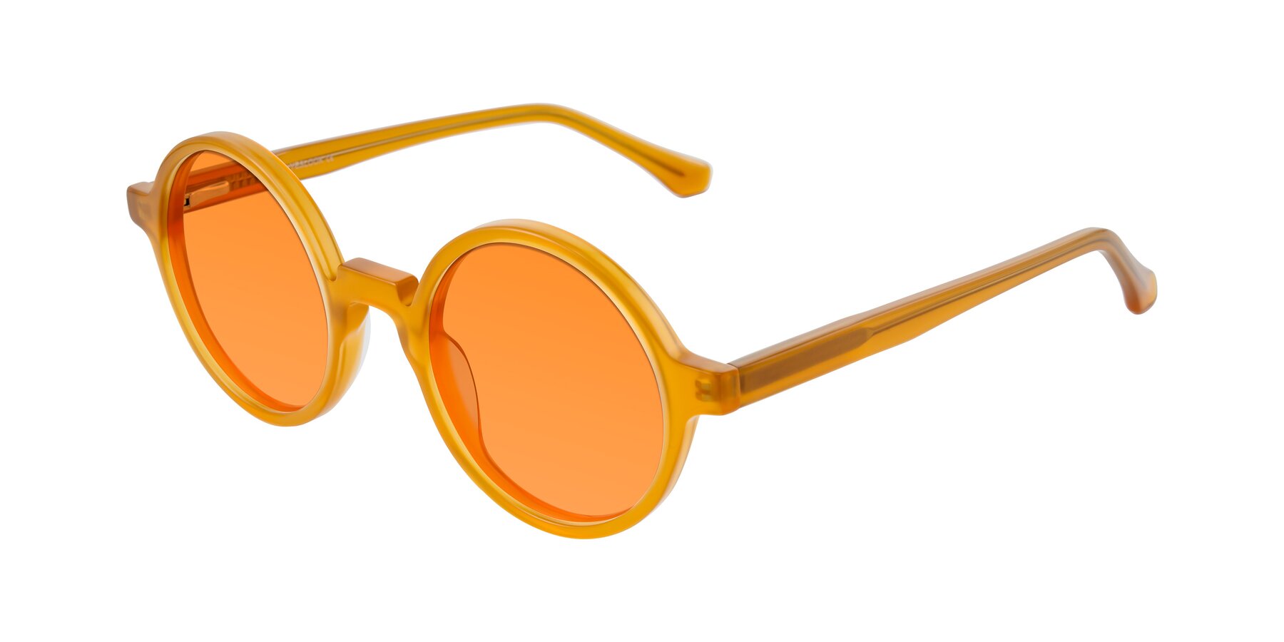 Angle of Clady in Caramel with Orange Tinted Lenses