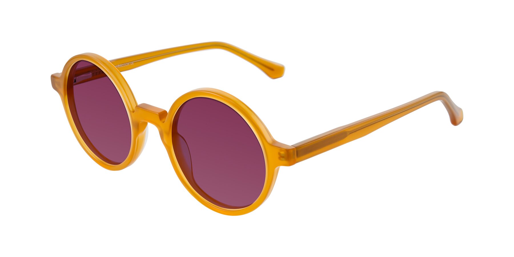 Angle of Clady in Caramel with Wine Tinted Lenses
