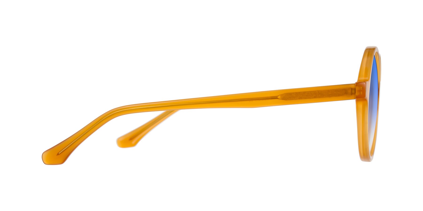Side of Clady in Caramel with Blue Gradient Lenses