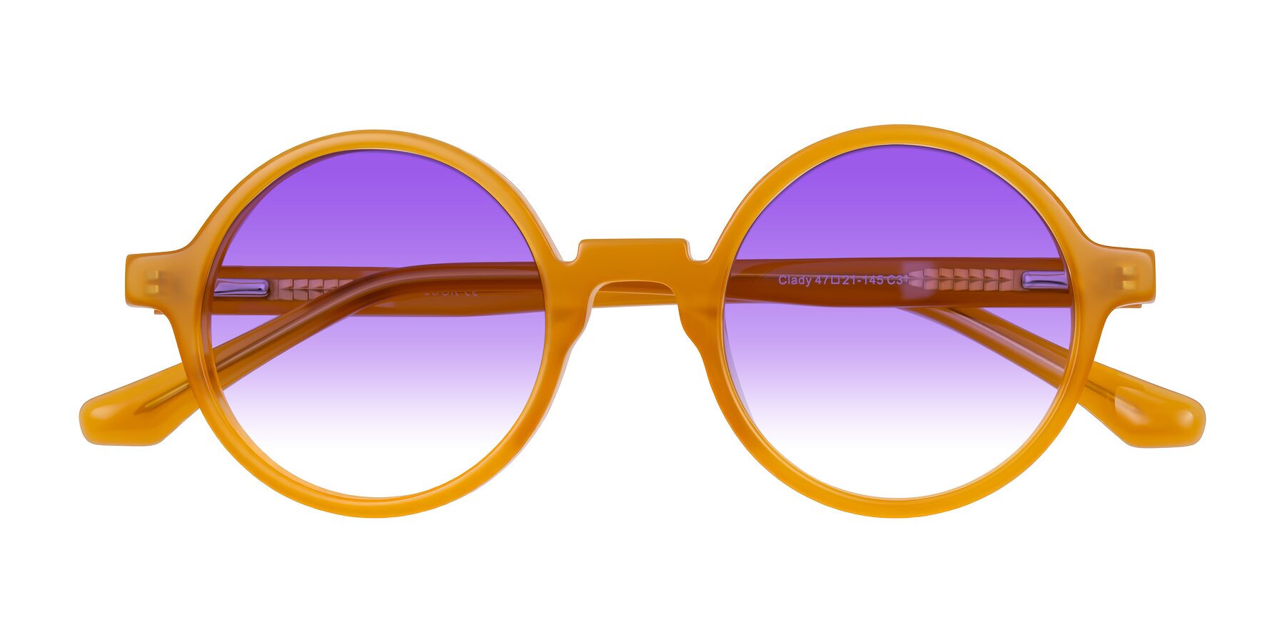 Folded Front of Clady in Caramel with Purple Gradient Lenses