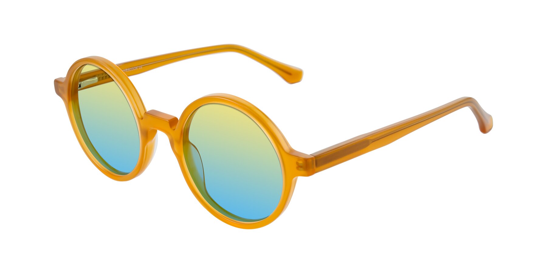 Angle of Clady in Caramel with Yellow / Blue Gradient Lenses