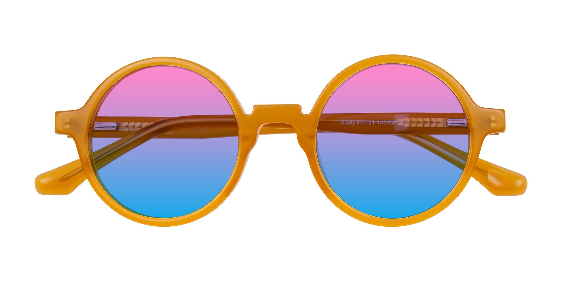 Folded Front of Clady in Caramel with Pink / Blue Gradient Lenses