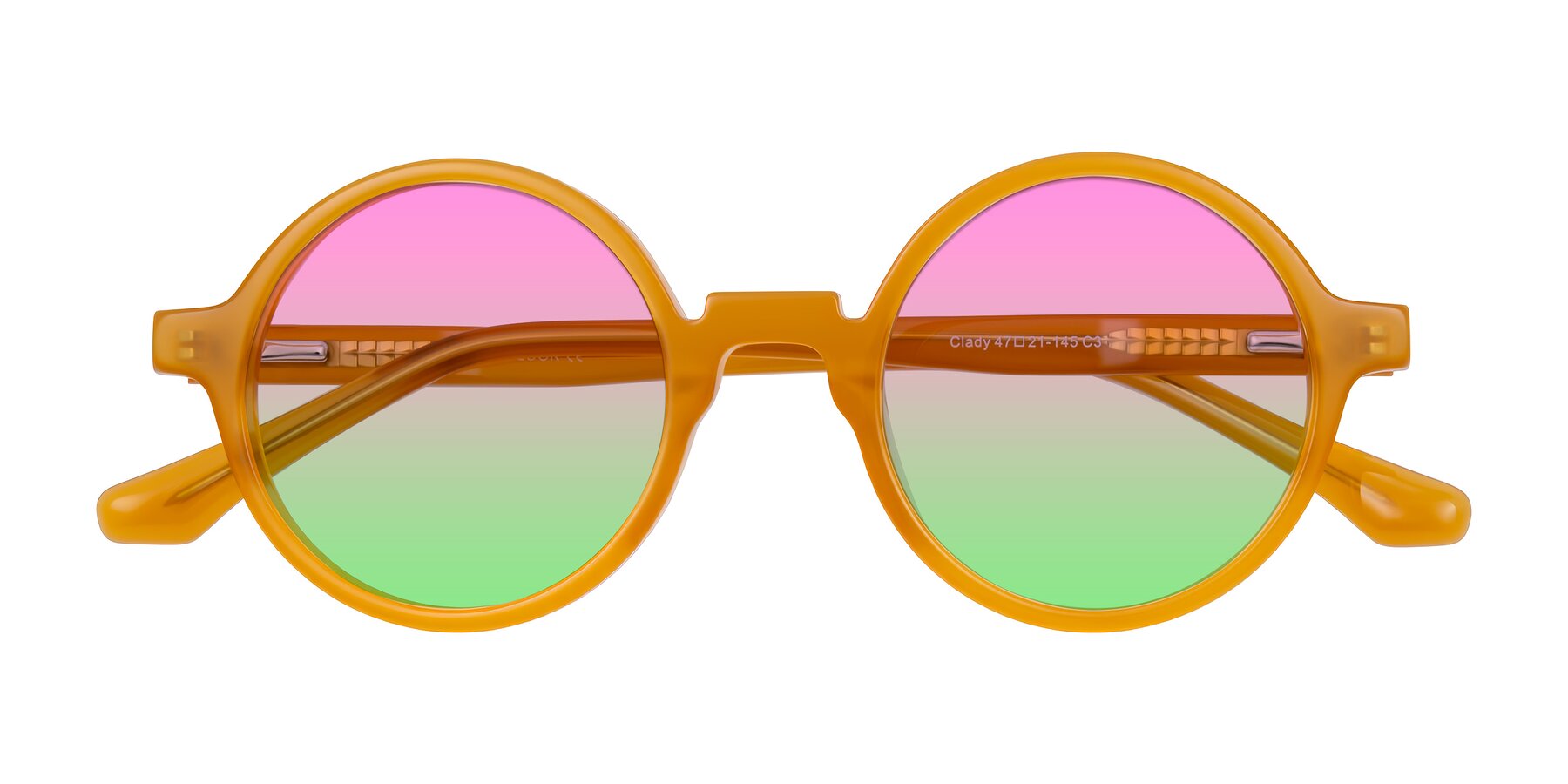 Folded Front of Clady in Caramel with Pink / Green Gradient Lenses