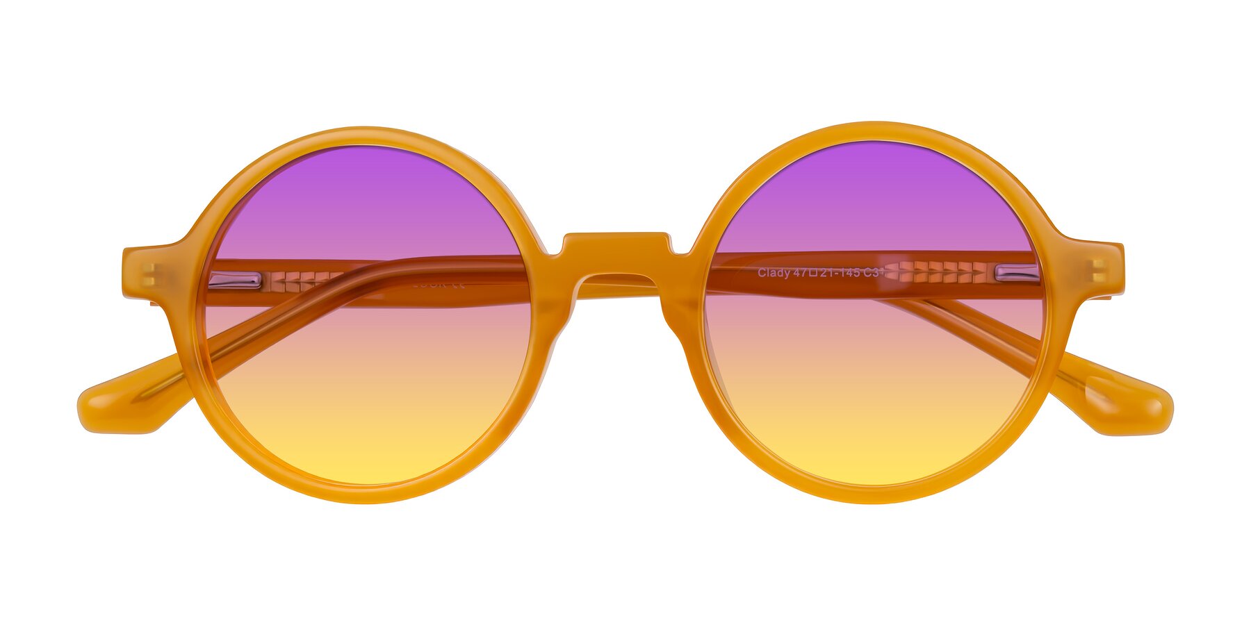 Folded Front of Clady in Caramel with Purple / Yellow Gradient Lenses