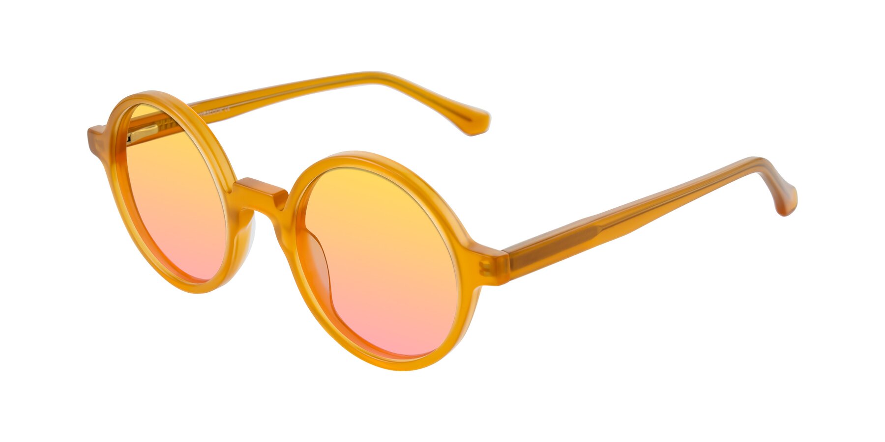 Angle of Clady in Caramel with Yellow / Pink Gradient Lenses