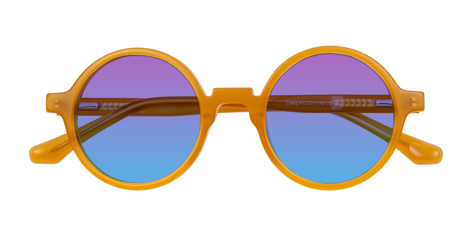 Folded Front of Clady in Caramel with Purple / Blue Gradient Lenses