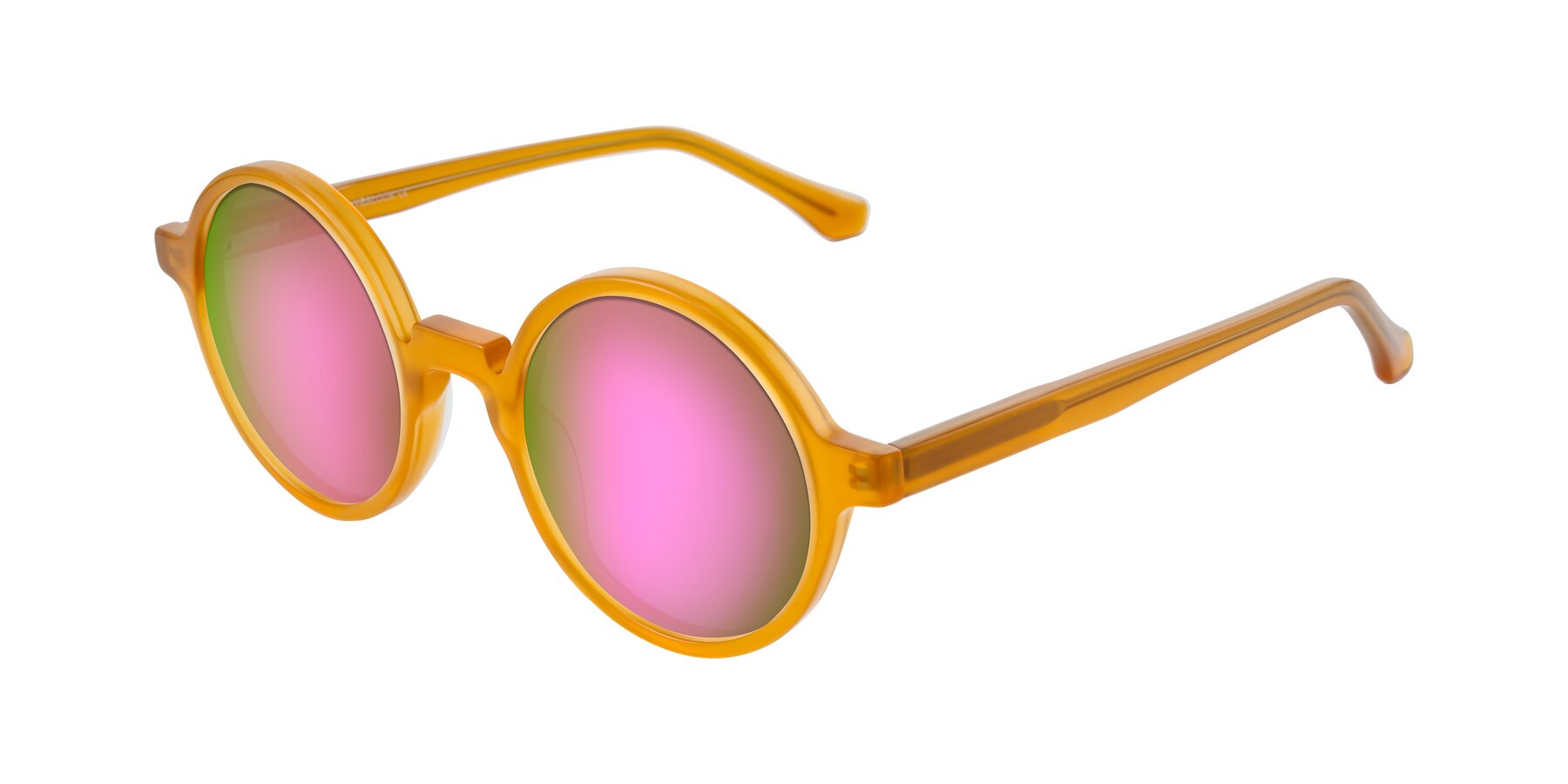 Angle of Clady in Caramel with Pink Mirrored Lenses